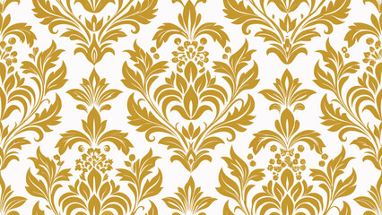 Golden damask floral pattern on white background seamless texture vector