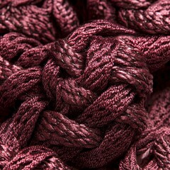 Closeup view of a luxurious fabric swatch with intricate weave details in rich burgundy tactile and isolated