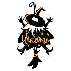 Halloween crushed witch  flat style vector cartoon illustration