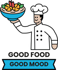 A chef holding a bowl of food