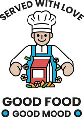 A chef is holding a box of food and smiling