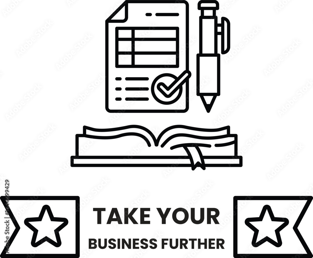 Poster a book with a pen and a check mark on it
