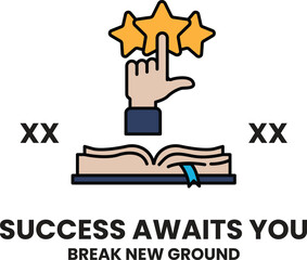 A hand pointing to a book with stars on it