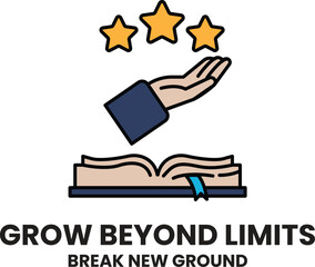 A hand holding a book with three stars above it