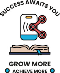 A black and white image of a phone with a book on top of it