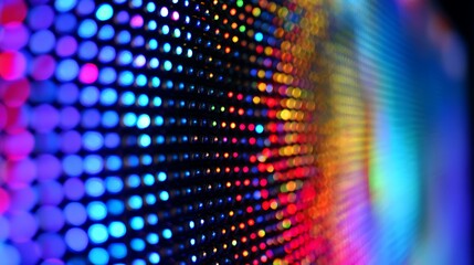 A close up view of an led screen displaying vibrant colors and creating a bokeh effect background