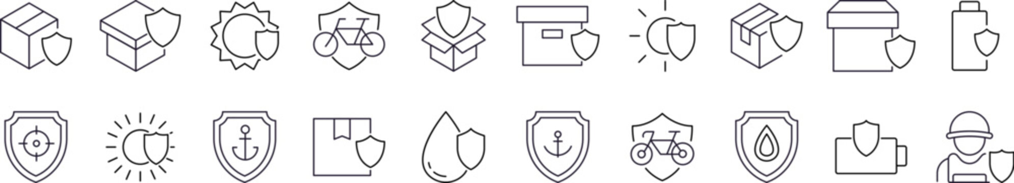 Collection of Signs of Shields with Items Drawn with Thin Line for Graphics, Cards, Web Sites, Apps