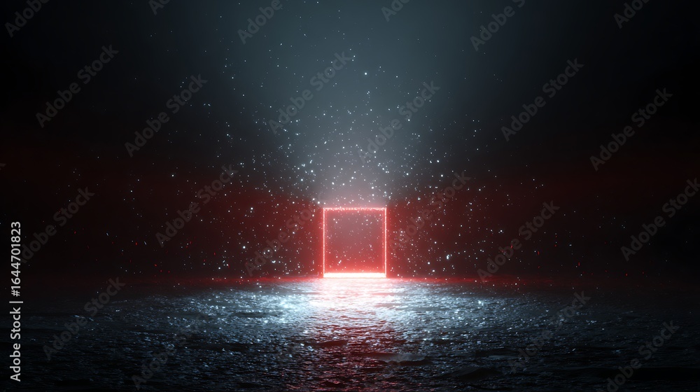 Poster abstract glowing cube with sparks on dark background, futuristic technology design with geometric sh