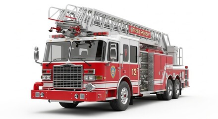 Fire truck with ladder isolated on white background for emergency response