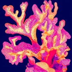 Coralinspired organic shapes and patterns in vivid pinks and oranges on a deep blue base tropical and isolated