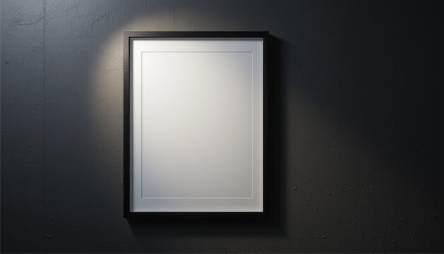 A3 frame mockup with soft spotlight highlighting it on a dark wall.