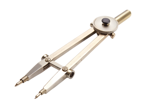 Metal compass for drawing circles isolated on a transparent background