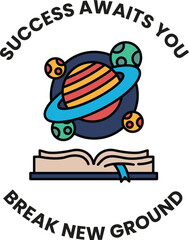 A black and white image of a book with a planet on the cover