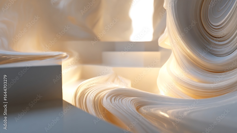 Poster abstract minimal interior with geometric shapes, marble texture, and bright light, creating a clean 