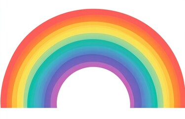 Fototapeta premium A vibrant rainbow arc against a white background. The rainbow shows smooth transitions of color, from red to orange, yellow, green, blue, indigo, and violet. It has a soft, rounded shape