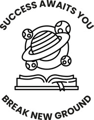 A black and white image of a book with a planet on the cover