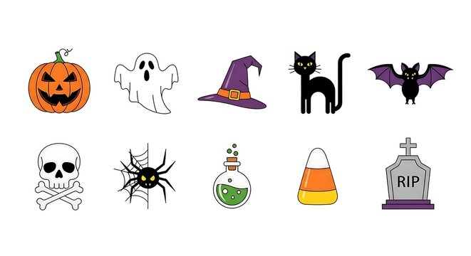 A collection of unique Halloween icons. Use these vector assets for social media graphics, web design, or holiday decorations. Fully editable and scalable.