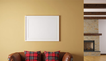 A2 frame mockup with modern living room