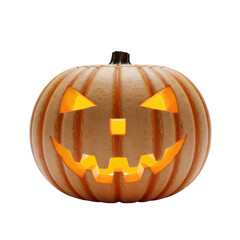 Carved Halloween Jack-o- Lantern Pumpkin Glowing with Light on Black jackolantern isolated on a transparent background