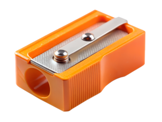 Orange pencil sharpener isolated on transparent background, office supply