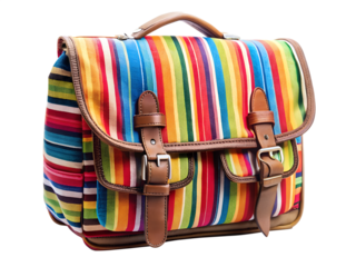 Colorful striped bag with leather straps isolated on transparent background