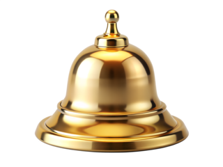 Shiny golden service bell isolated on transparent background for calling assistance