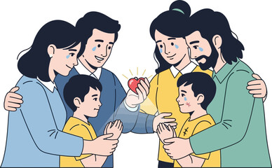 Fototapeta premium Family Bonding Moment with Kids and Parents Sharing a Heartwarming Gift