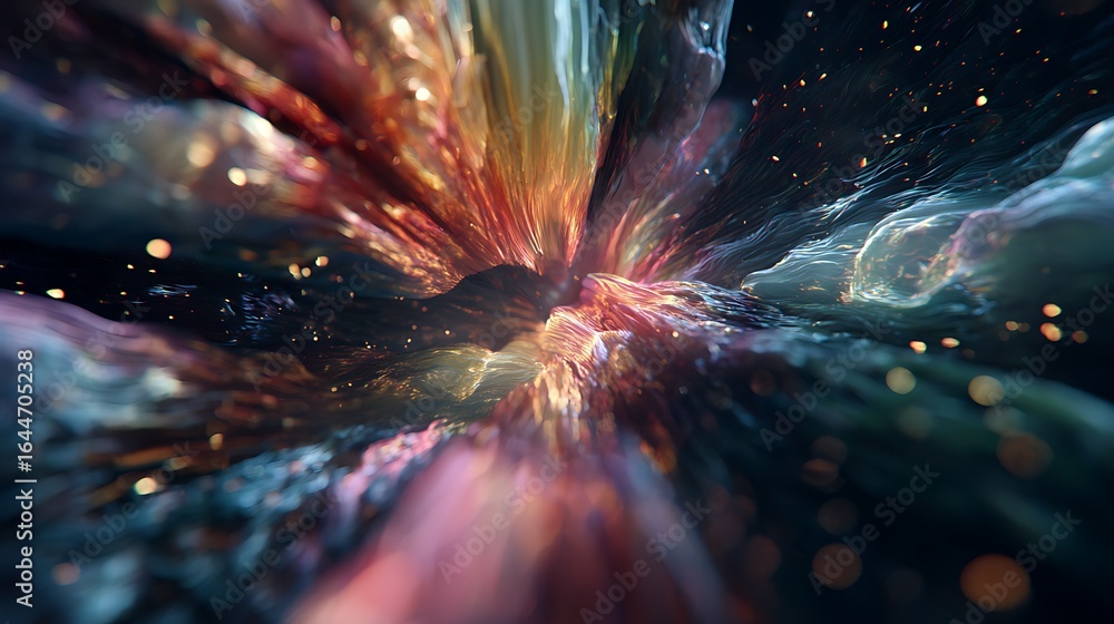 Poster abstract cosmic explosion with vibrant colors and swirling patterns, creating a mesmerizing and arti