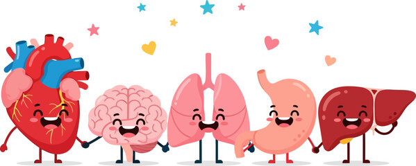 Colorful Cartoon Human Organs with Expressive Faces and Animated Style in a Night Sky Scene