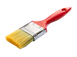 Red paintbrush with yellow bristles isolated on transparent background