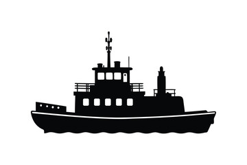Obraz premium Silhouette art illuatration of a tugboat pushing a barge.eps