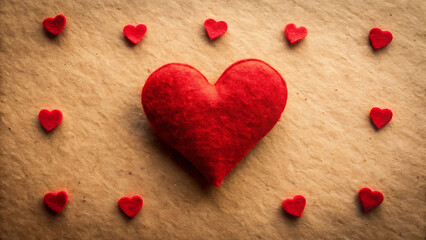 Obraz premium Red Felt Heart On Kraft Paper Valentines Day Background