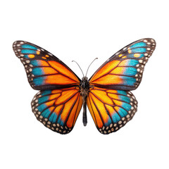 Fototapeta premium Orange butterfly wings spread, black background, nature, design