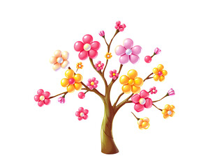 Cartoon Floral Tree with Blossoms