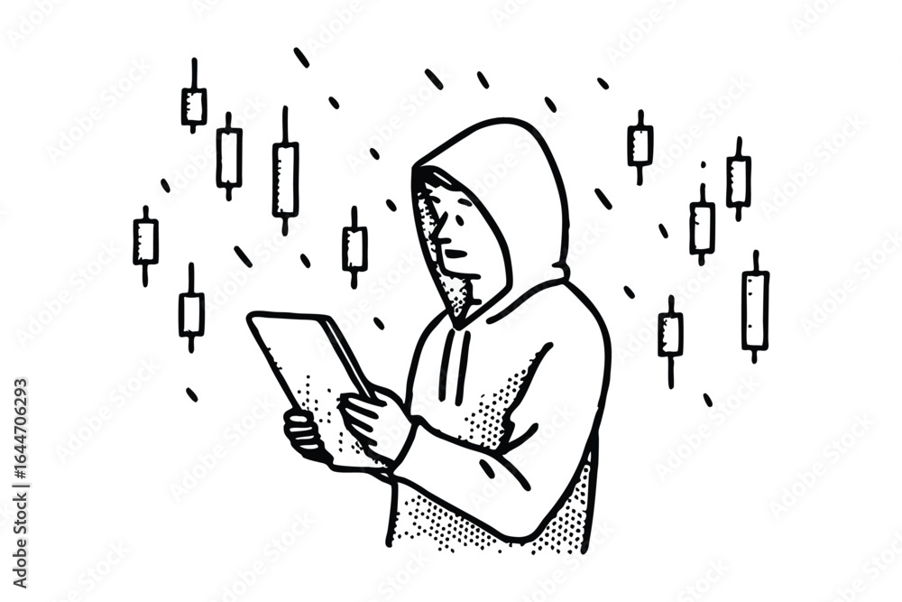 Aufkleber man analyzing financial data and charts on a tablet with growth graphs