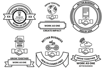 A set of business cards with a handshake symbol