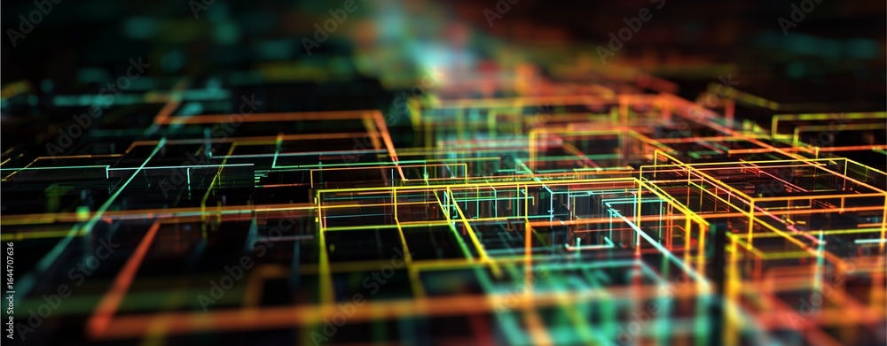 Aufkleber digital network grid: a close-up, artistic perspective showcases the intricate beauty of a digital n