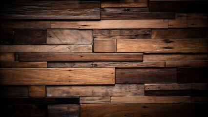 Rustic Wooden Wall with Varied Planks and Warm Lighting
