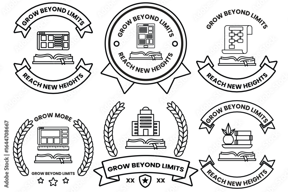 Poster image is a collection of six different designs all of which feature a book