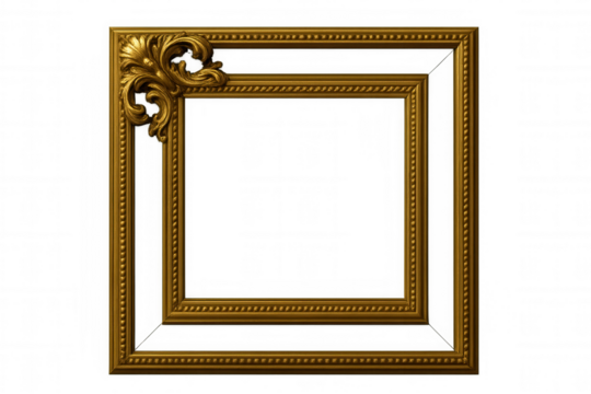 Classic golden frame with transparent background, perfect for showcasing artwork or photographs