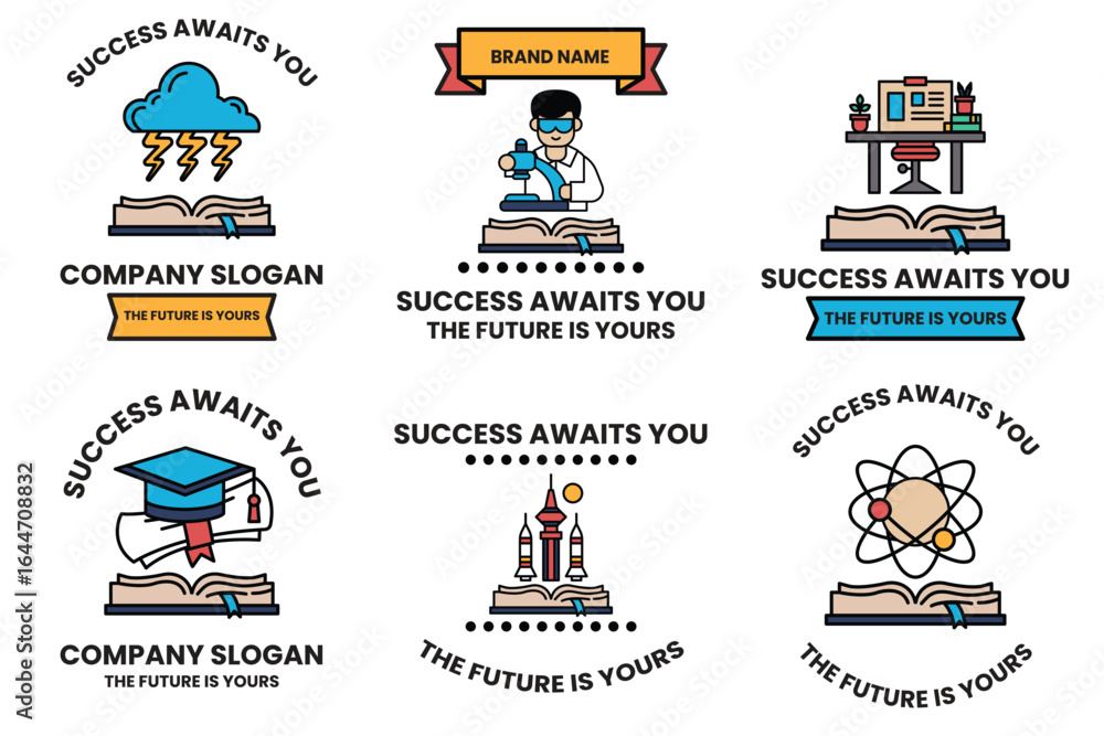 Poster image is a collection of six different designs all of which feature a book
