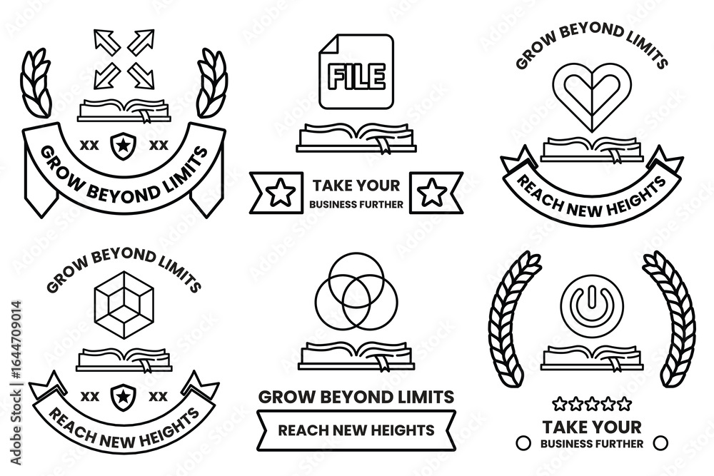 Poster image is a collection of six different designs all of which feature a book