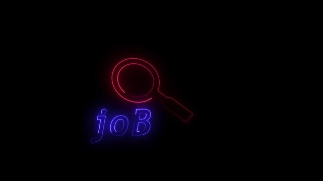 Neon search icon animation on black background. Futuristic cyber punk style.