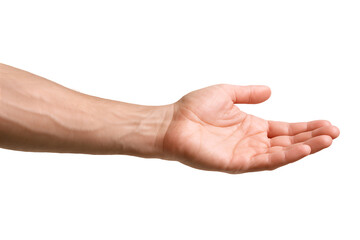 A close-up of a male hand reaching out, showcasing skin texture and veins.