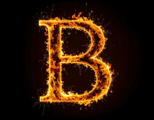 Fiery letter B, engulfed in flames against a black backdrop