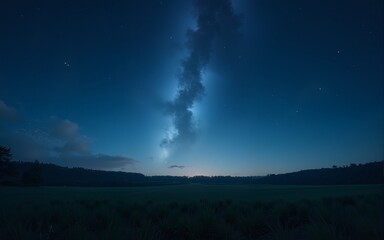Mystical starry night over tranquil grassland capturing the essence of nature in serene darkness Generative AI. High quality