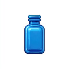 A stylized, glossy, blue glass bottle
