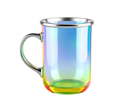 Iridescent Glass Mug with Silver Rim and Handle, Transparent Effect