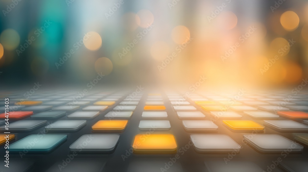Poster vibrant abstract digital art background featuring a geometric pattern of colorful squares and rectan