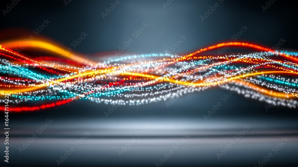 Poster abstract digital artwork with a dynamic display of colorful lights and vibrant bokeh effects for a m